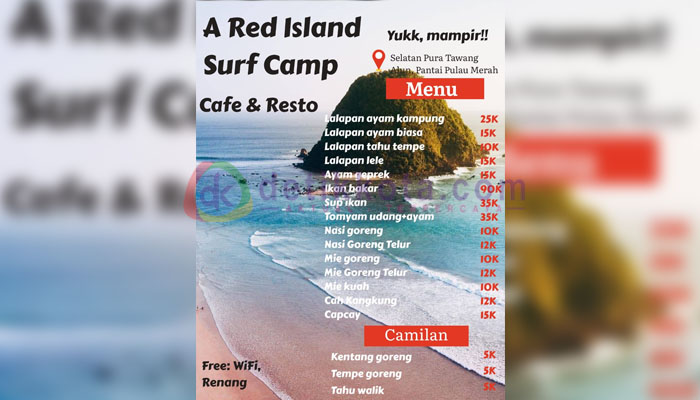 Menu A Red Island Surf Camp Cafe & Resto