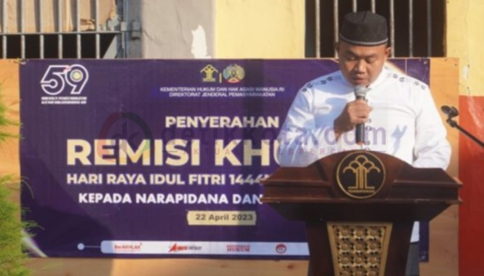 Sambutan Kepala Rutan Kelas IIB Kabupaten Sumenep, Ridwan Susilo pada saat penyerahan Remisi khusus Idul Fitri kepada WBP.