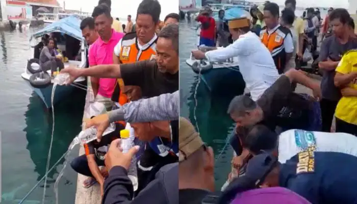 Tangkapan layar dari video pembuangan arak ke laut di Pelabuhan Sapeken, Sumenep.