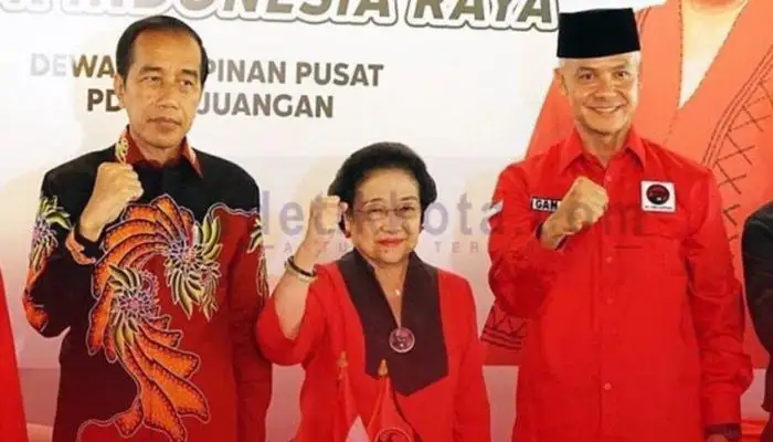 Presiden RI Joko Widodo, Megawati Soekarno Putri dan Ganjar Pranowo saat Pengumuman Capres PDIP