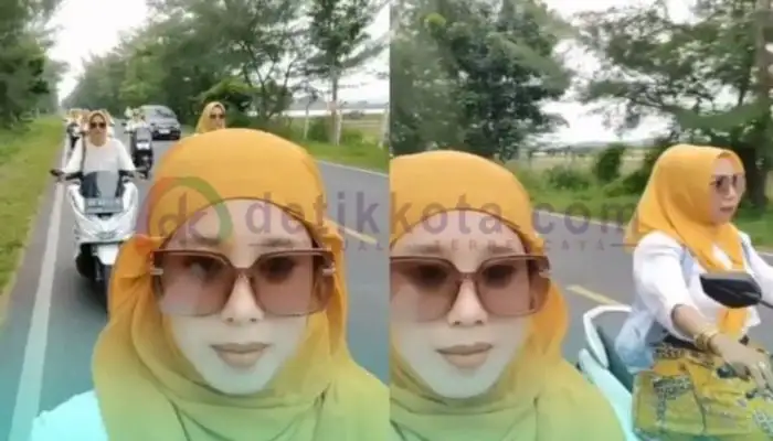 Potongan video Emak-emak di Sumenep pakai motor elit tapi helm sulit.