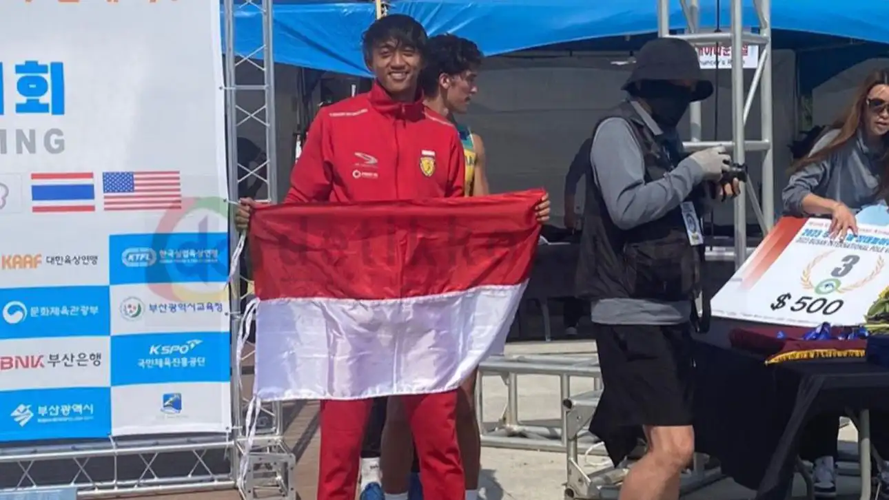 Atlet PASI Kabupaten Sumenep, Riswar Bisma M, peraih medali perunggu pada Kejuaraan Busan International Pole Vault Meeting 2023, di Korea Selatan.