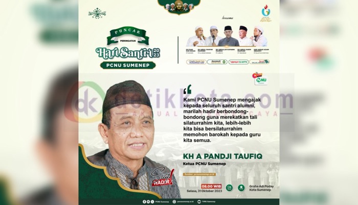 Flayer kegiatan peringatan puncak Hari Santri Nasional 2023.