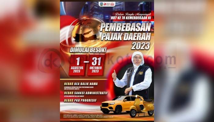 Flayer informasi tentang program pemutihan pajak di wilayah Provinsi Jawa Timur.