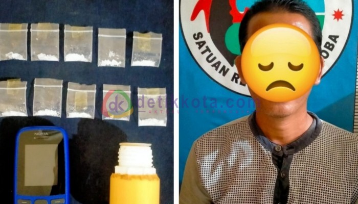 Terduga pengedar berinisial R beserta barang bukti yang diamankan anggota Satresnarkoba Polres Sumenep.
