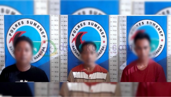 Tiga tersangka masing-masing berinisial AFM, RH dan AS yang berhasil diringkus petugas Satresnarkoba Polres Sumenep.