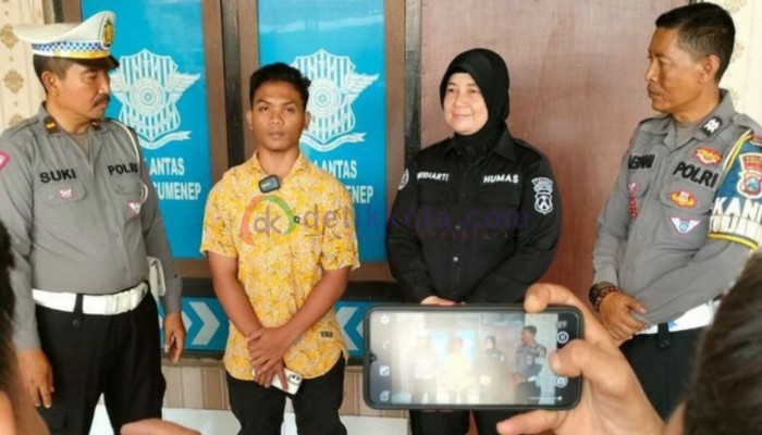 Sopir truk ugal-ugalan, Rifki Afrizal Dwi Hardika saat diamankan petugas Satlantas Polres Sumenep.