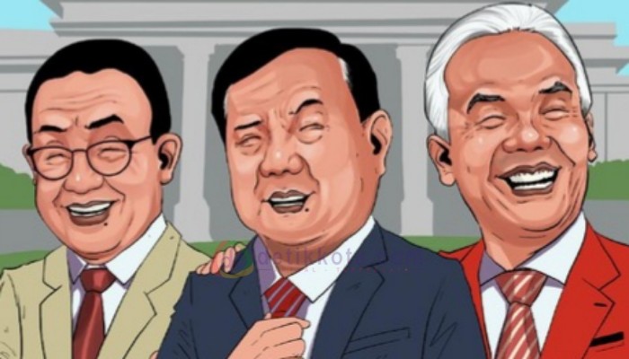 Ilustrasi Capres Anies Baswedan, Prabowo Sibianto dan Ganjar Pranowo.