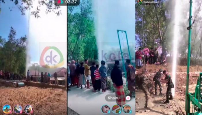 Tangkapan layar dari akun TikTok Kadung Rowet tampak Air Mancur setinggi 50 meter di Desa Paddan, Kecamatan Omben, Kabupaten Sampang.