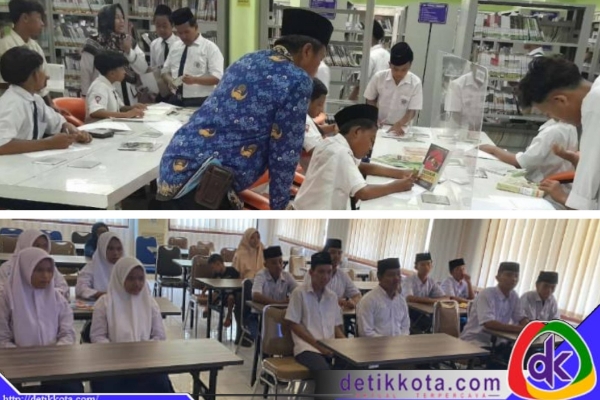 Siswa-siswi MTs Nurul Islam Dasuk Laok saat melakukan kunjungan Edukatif ke Perpustakaan Sumenep pada Senin (19/05/2025).