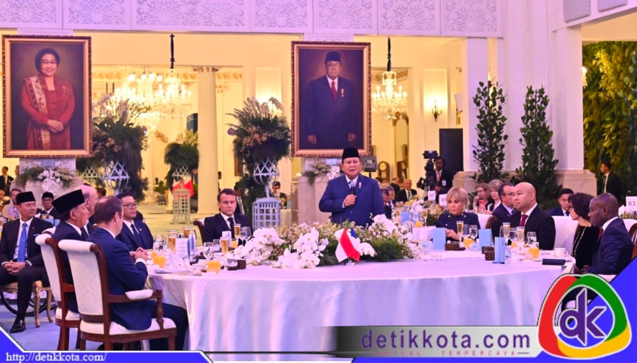 Jamuan santap malam kenegaraan dalam rangka kunjungan kenegaraan Presiden Republik Prancis Emmanuel Macron di Istana Negara, Jakarta, pada Rabu (28/05/2025). (Foto: BPMI Setpres/Laily Rachev)
