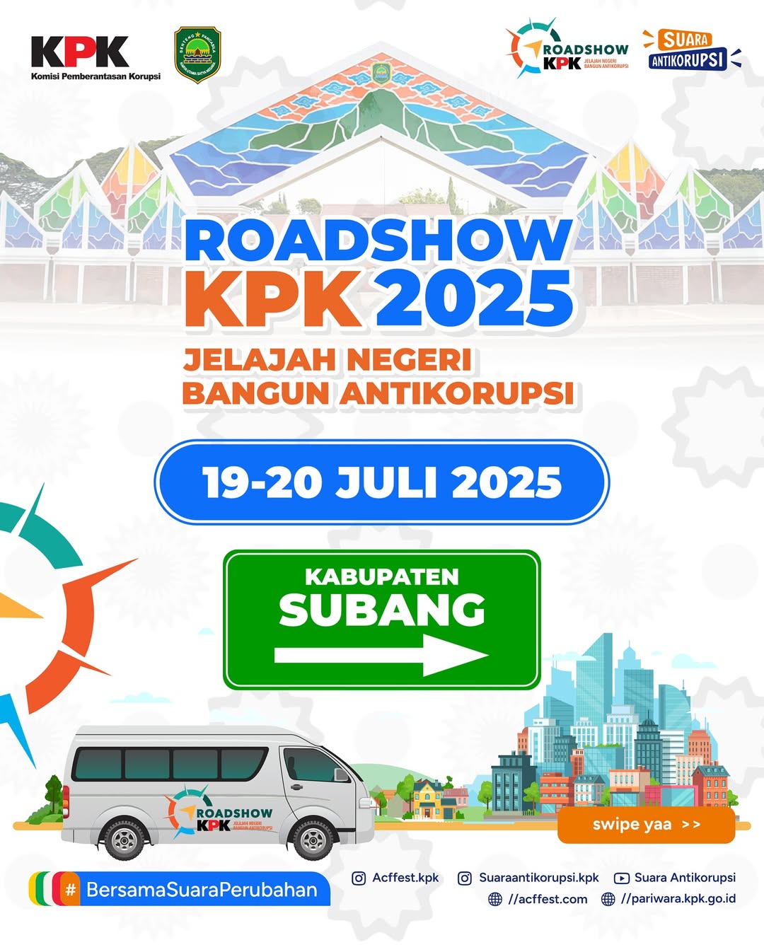 Flyer resmi Roadshow KPK 2025 di Kabupaten Subang, 19–20 Juli 2025