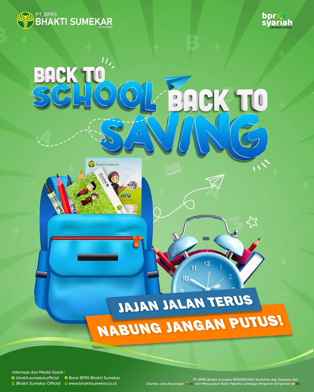 Poster kampanye literasi keuangan dari BPRS Bhakti Sumekar bertema “Back to School, Back to Saving”