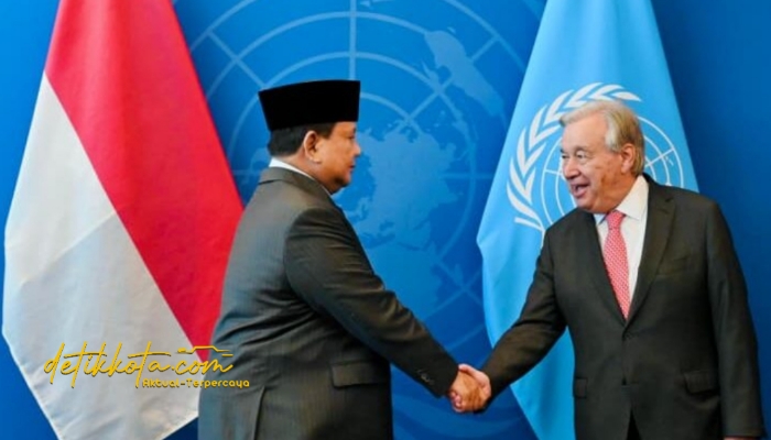 Presiden RI Prabowo Subianto saat bertemu Sekretaris Jenderal PBB António Guterres di Markas Besar PBB, New York, Senin (22/9/2025).