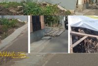 Tampak hasil pemasangan drainase proyek pemeliharaan jalan di Gang Beringin, Purwakarta, yang dinilai warga tidak sesuai standar teknis.
