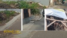 Tampak hasil pemasangan drainase proyek pemeliharaan jalan di Gang Beringin, Purwakarta, yang dinilai warga tidak sesuai standar teknis.