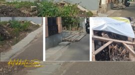 Tampak hasil pemasangan drainase proyek pemeliharaan jalan di Gang Beringin, Purwakarta, yang dinilai warga tidak sesuai standar teknis.