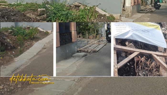 Tampak hasil pemasangan drainase proyek pemeliharaan jalan di Gang Beringin, Purwakarta, yang dinilai warga tidak sesuai standar teknis.