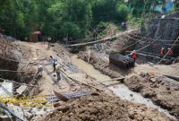 Pogres rehabilitasi Jembatan Karangjati Anyar di Kecamatan Wonorejo.