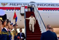 Presiden Prabowo Subianto tiba di Bandara Internasional Sharm El-Sheikh, Mesir, Senin (13/10/2025).