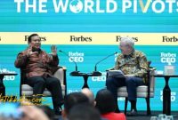 Presiden RI Prabowo Subianto saat menyampaikan pandangan dalam sesi “A Meeting of Minds” pada Forbes Global CEO Conference 2025 di Hotel The St. Regis, Rabu (15/10/2025).
