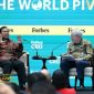 Presiden RI Prabowo Subianto saat menyampaikan pandangan dalam sesi “A Meeting of Minds” pada Forbes Global CEO Conference 2025 di Hotel The St. Regis, Rabu (15/10/2025).