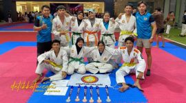 Tim Ju-Jitsu Kabupaten Lumajang berpose usai meraih enam medali pada ajang Unesa Open XIX Southeast Asia 2025 di Surabaya.