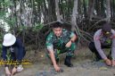 Dandim 0827/Sumenep Letkol Arm Bendi Wibisono bersama komunitas GEN Sumenep menanam bibit mangrove di pesisir Desa Kalianget Barat, Jumat (24/10/2025).