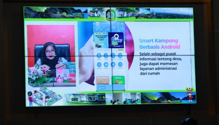 Bupati Banyuwangi Ipuk Fiestiandani memaparkan inovasi Jagoan Tani dan I-Care di hadapan dewan juri Kovablik Jatim 2025, Kamis (27/11/2025).