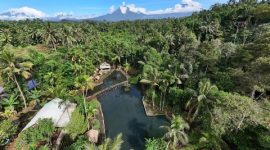 Suasana kolam alami Banyu Kuwung yang dikelilingi pepohonan rimbun di lereng Gunung Ijen.
