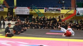 Kejuaraan Kabupaten Pencak Silat antar pelajar di GOR Tawangalun, Banyuwangi, Jumat malam (26/12/2025). (Foto: Dok. Pemkab Banyuwangi)
