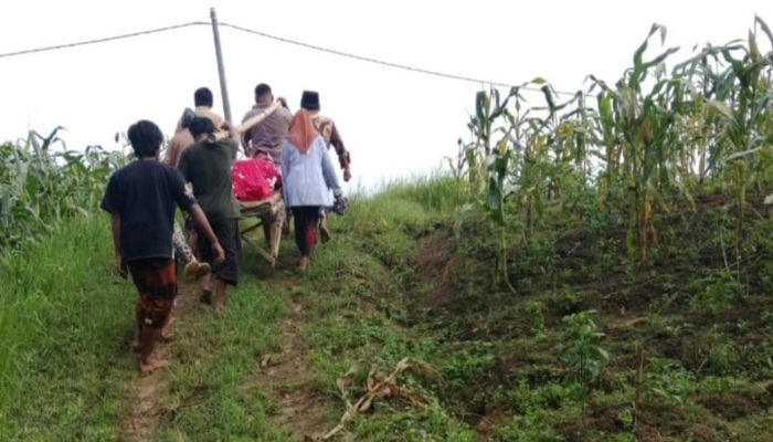 Warga harus bergotong royong memikul orang sakit untuk dibawa ke Puskesmas karena akses mobil sama sekali tidak memungkinkan.