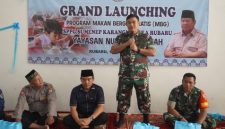 Dandim 0827/Sumenep Letkol Arm Bendi Wibisono, SE, M.Han bersama jajaran Forkopimcam Rubaru saat menghadiri Grand Launching Program Makan Bergizi Gratis (MBG) di SPPG Yayasan Mitra Mandiri Nurul Karomah, Desa Bunbarat, Kecamatan Rubaru, Sabtu (10/1/2026).