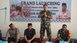 Dandim 0827/Sumenep Letkol Arm Bendi Wibisono, SE, M.Han bersama jajaran Forkopimcam Rubaru saat menghadiri Grand Launching Program Makan Bergizi Gratis (MBG) di SPPG Yayasan Mitra Mandiri Nurul Karomah, Desa Bunbarat, Kecamatan Rubaru, Sabtu (10/1/2026).