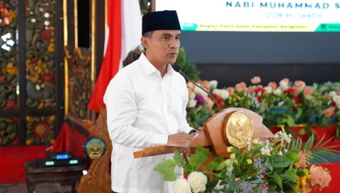 Bupati Bangkalan Lukman Hakim menghadiri peringatan Isra Mi’raj Nabi Muhammad SAW 1447 Hijriah di Pendopo Agung Bangkalan.
