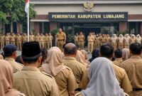 Ilustrasi aparatur sipil negara di lingkungan Pemerintah Kabupaten Lumajang saat mengikuti apel. Ribuan PPPK paruh waktu dipastikan tidak menerima THR 2026.
