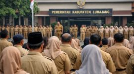 Ilustrasi aparatur sipil negara di lingkungan Pemerintah Kabupaten Lumajang saat mengikuti apel. Ribuan PPPK paruh waktu dipastikan tidak menerima THR 2026.