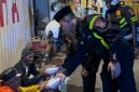 Personel Satlantas Polres Sumenep membagikan santap sahur kepada warga saat kegiatan Polantas Menyapa Sahur Off The Road di wilayah Kota Sumenep.