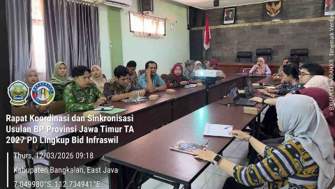 Perwakilan OPD mengikuti rapat koordinasi dan sinkronisasi usulan Bantuan Program Tahun Anggaran 2027 yang digelar Bapperida Kabupaten Bangkalan di Aula Bapperida, Kamis (12/3/2026).