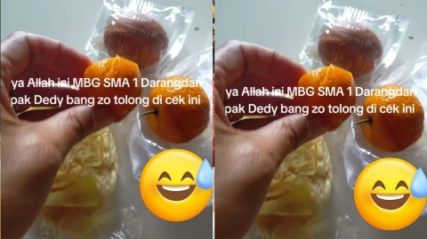 Tangkapan layar video yang beredar di media sosial memperlihatkan kondisi makanan dalam program Makan Bergizi Gratis (MBG) yang diduga tidak layak konsumsi di SMA Negeri 1 Darangdan, Purwakarta.