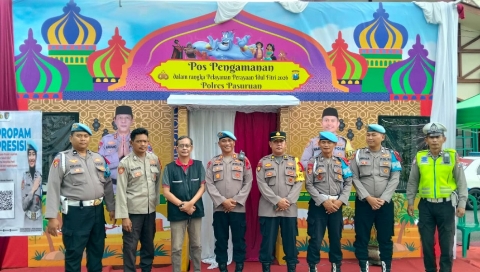 Kapolres Pasuruan AKBP Harto Agung Cahyono saat meninjau kesiapan pengamanan Operasi Ketupat Semeru 2026 untuk mendukung kelancaran arus mudik dan balik Lebaran.