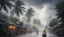 Ilustrasi hujan lebat disertai angin kencang yang berpotensi melanda sejumlah wilayah di Indonesia berdasarkan prakiraan BMKG.