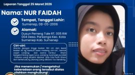 Poster orang hilang yang dirilis Humas Polres Sumenep terkait pencarian Nur Faidah, warga Desa Parsanga, Kabupaten Sumenep.