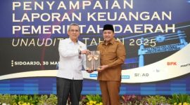 Bupati Pasuruan Rusdi Sutejo menyerahkan LKPD unaudited Tahun Anggaran 2025 kepada BPK Perwakilan Jawa Timur.
