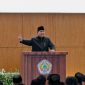 Presiden Prabowo Subianto memberikan sambutan pada Munas XVI IPSI di JICC, Jakarta, Sabtu (11/04/2026), menegaskan komitmen pemerintah mendorong pencak silat menuju Olimpiade.