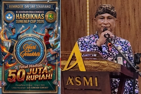 Ketua PBSI Kabupaten Sumenep, Mohamad Iksan, memberikan penjelasan terkait mekanisme drawing Turnamen Hardiknas Sumenep Cup 2026.