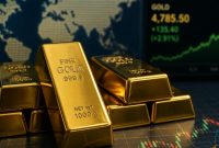 Ilustrasi emas batangan yang mencerminkan fluktuasi harga di pasar global.