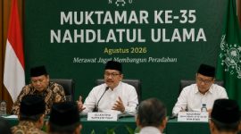 FOTO: Ilustrasi AI, Sekjen PBNU Saifullah Yusuf (Gus Ipul) saat menyampaikan perkembangan persiapan Muktamar ke-35 Nahdlatul Ulama yang dijadwalkan berlangsung Agustus 2026.
