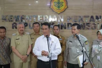 Menteri Pertanian Andi Amran Sulaiman saat memimpin Rakornas Antisipasi Musim Kemarau 2026 di Jakarta.
