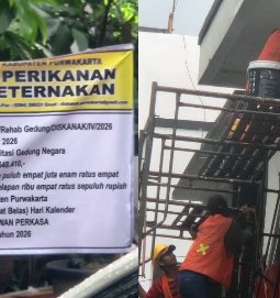 Diduga Tak Sesuai Pekerjaan, Rehab Gedung Diskanak Purwakarta Disorot